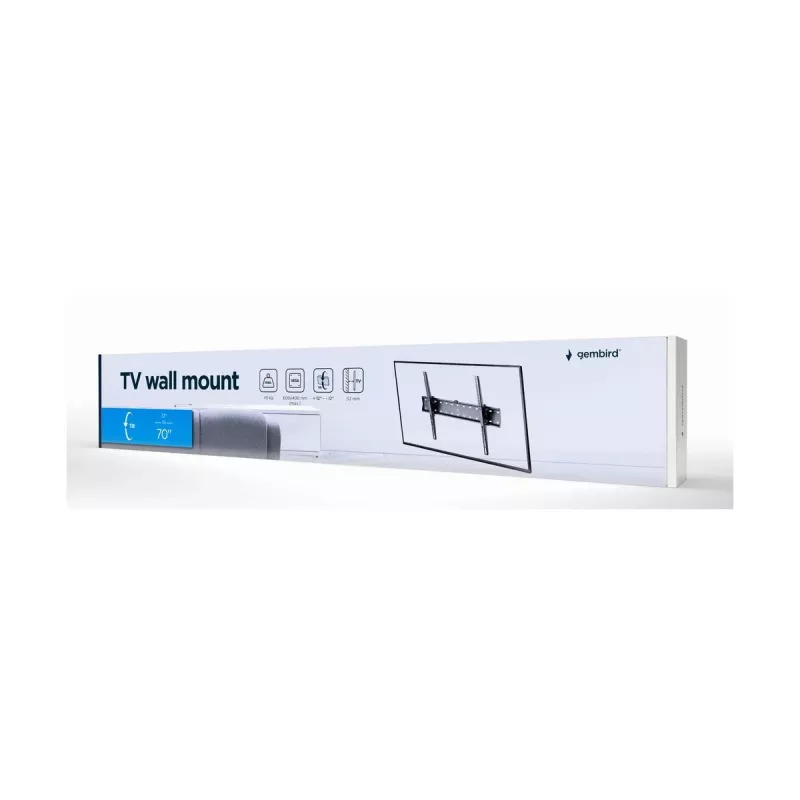 Gembird WM-70T-02 laikiklis televizoriui ant sienos, 37–70 colių, iki 40 kg, VESA 200×200–600×400, pakreipiamas ±12°, 5,3 cm nuo sienos, plieninis, juodas