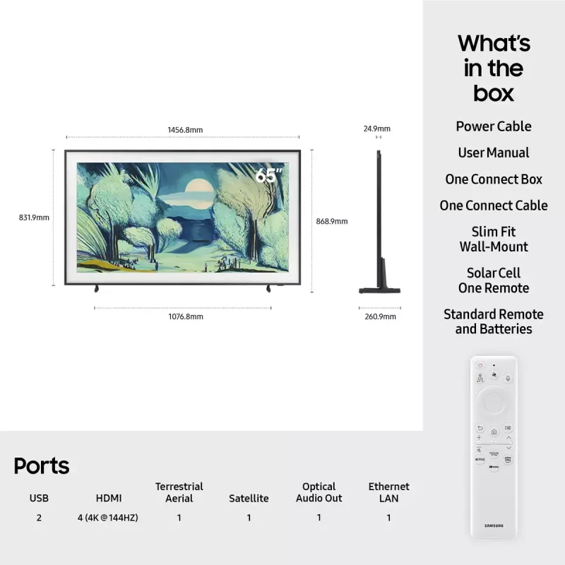 Televizorius Samsung QE65LS03FAUXXH 65 colių The Frame QLED 4K HDR Smart TV, 3840×2160, Tizen, 120Hz