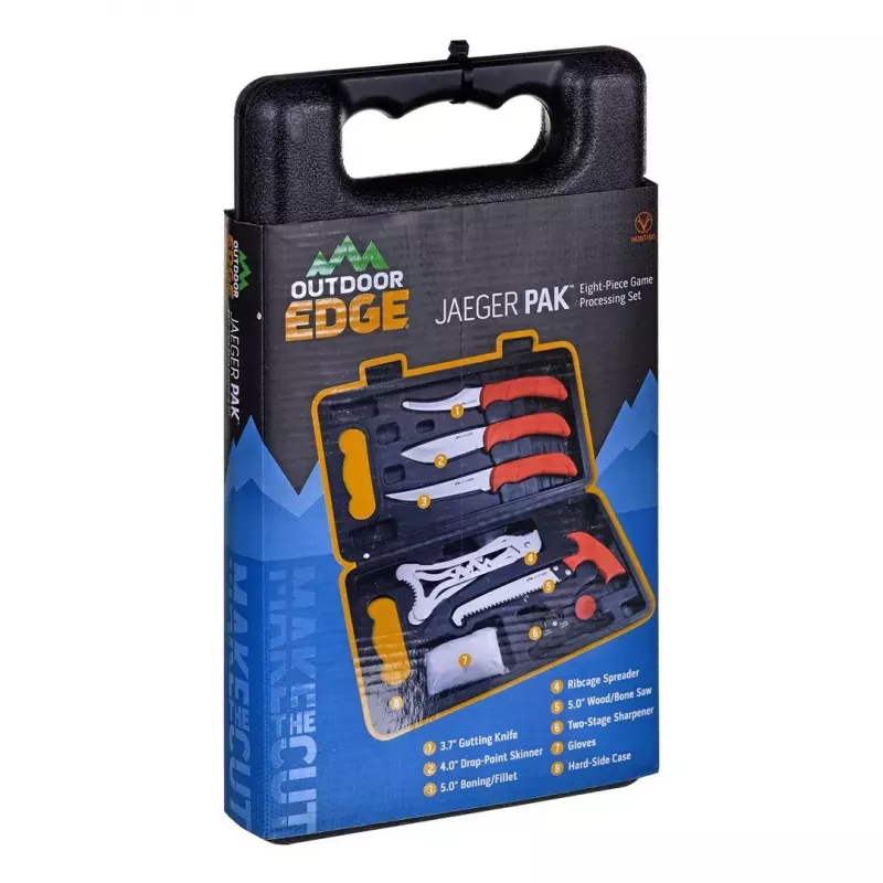 Medžioklinis fiksuoto peilio rinkinys Outdoor Edge Jaeger Pak 02OE069 su peiliu ir žvėrienos apdorojimo įrankiais