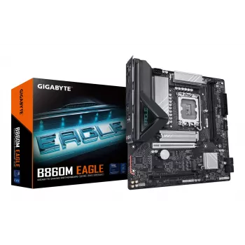 GIGABYTE B860M EAGLE pagrindinė plokštė – Intel Core Ultra procesoriams, 6+1+2+1 fazių VRM, iki 9066MHz DDR5, 1xPCIe 5.0 + 1xPCIe 4.0 M.2, 2.5GbE LAN, USB 3.2 Gen 1