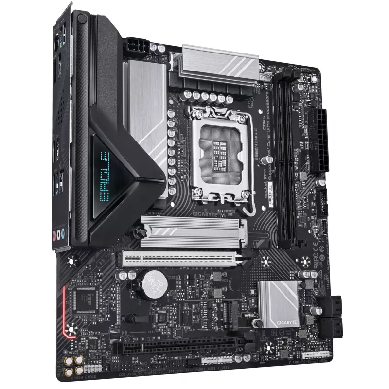 GIGABYTE B860M EAGLE pagrindinė plokštė – Intel Core Ultra procesoriams, 6+1+2+1 fazių VRM, iki 9066MHz DDR5, 1xPCIe 5.0 + 1xPCIe 4.0 M.2, 2.5GbE LAN, USB 3.2 Gen 1