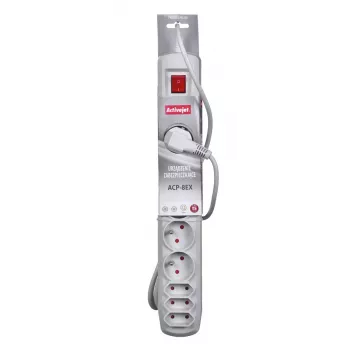 Power strip ActiveJet APN-8G/5M-GR – 8 lizdų, 5 m laidas, 10 A, 230 V, pilka