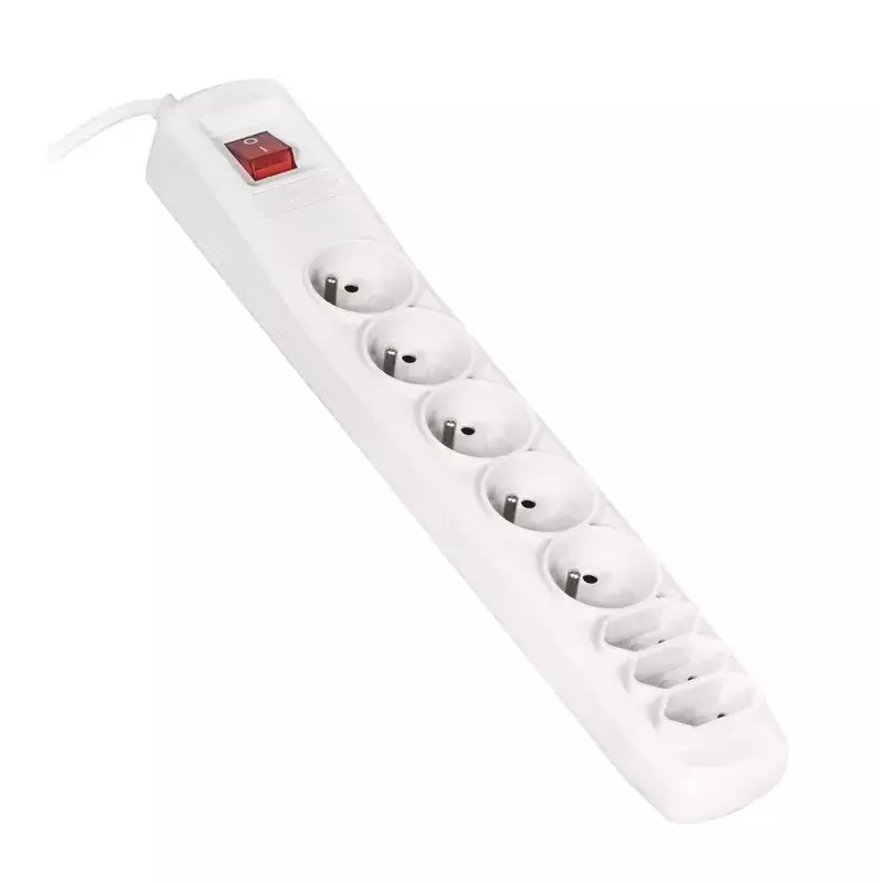 Power strip ActiveJet APN-8G/5M-GR – 8 lizdų, 5 m laidas, 10 A, 230 V, pilka