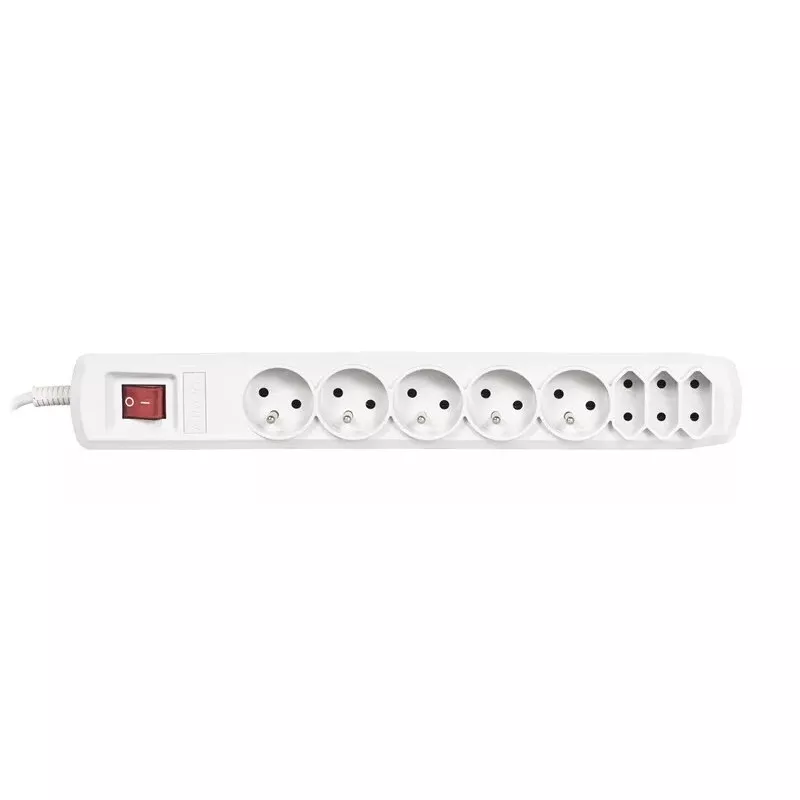 Power strip ActiveJet APN-8G/5M-GR – 8 lizdų, 5 m laidas, 10 A, 230 V, pilka