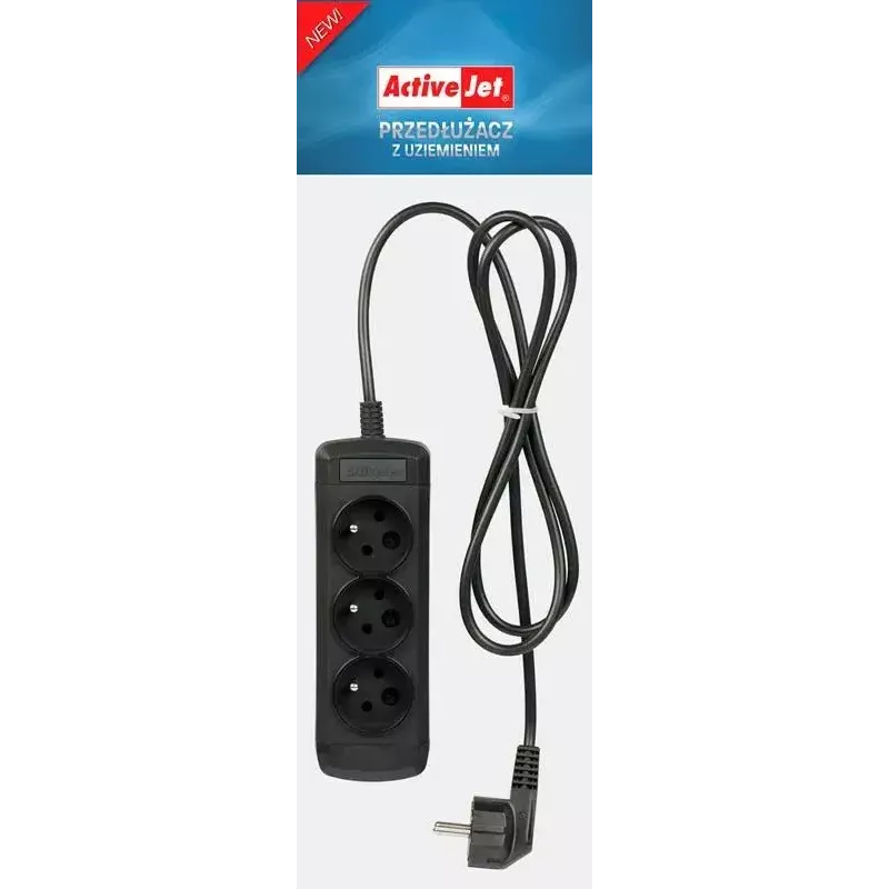 Ilgintuvas ActiveJet 3GNU-1.5M-C – 3 kištukiniai lizdai, 1,5 m laidas, 230 V, 10 A, juodas