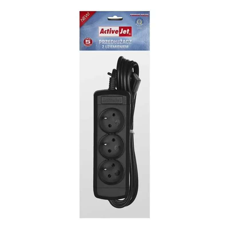 Aktyvus kištukinis lizdas ActiveJet 3GNU - 3M - C, 3 lizdai E tipas, 3 m laidas, 230 V, 10 A, juoda