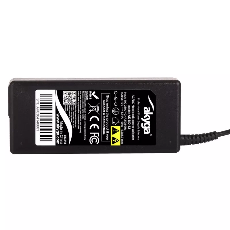 Nešiojamojo kompiuterio maitinimo adapteris Akyga AK-ND-12 90W 19V 4.74A AC-DC, 100–250V įėjimas, juodas