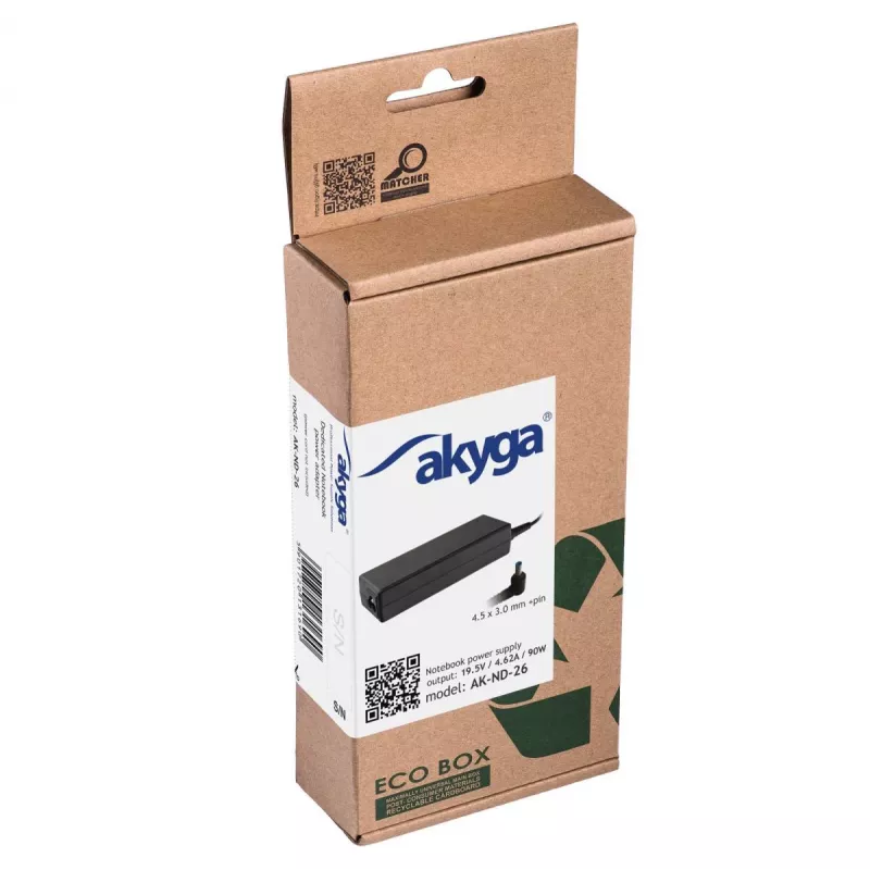 Maitinimo adapteris Akyga AK-ND-26 nešiojamam kompiuteriui, 90W, 19,5V, 4,62A, AC-DC, juodas