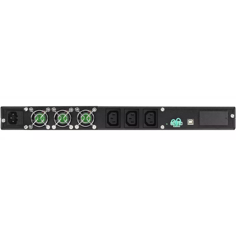 Rackmount UPS PowerWalker VFI 1000R/1U – Internetinis dvigubo keitimo UPS, 1 kVA (800 W), 3× C13 lizdai, 1U, 12,6 kg