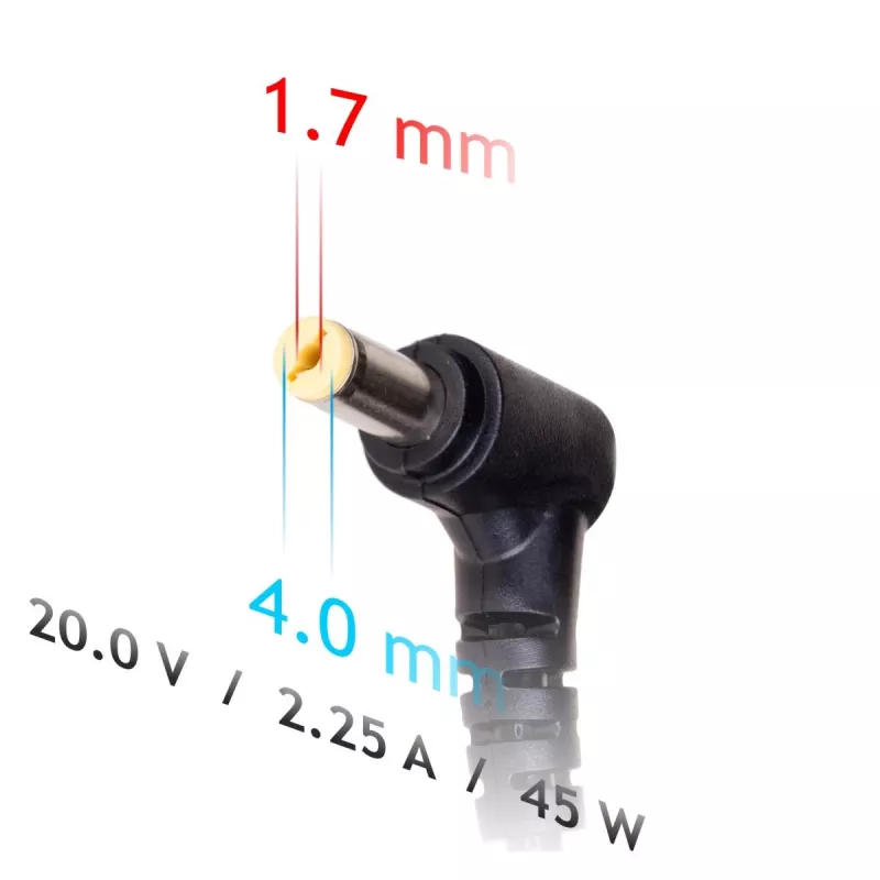 Akyga AK-ND-50 maitinimo adapteris nešiojamam kompiuteriui, 20 V 2,25 A 45 W, jungtis 4,0×1,7 mm, 1,2 m laidas, juodas