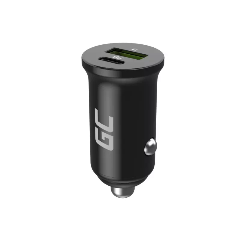 Automobilinis įkroviklis Green Cell CADM-GC-38AC 38W, 1x USB-C (PD 3.0) + 1x USB-A, aliuminio korpusas, juodas