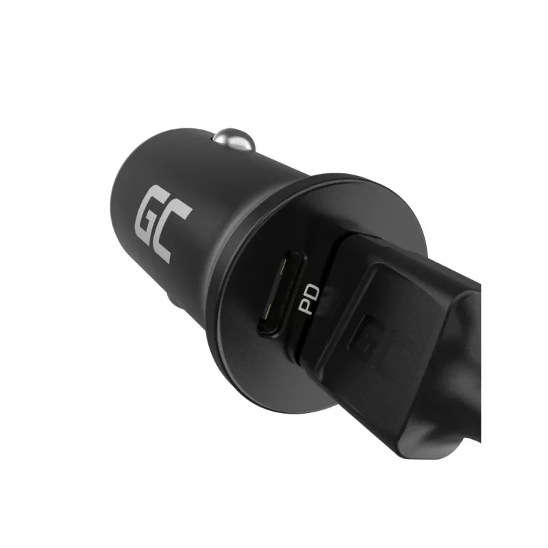 Automobilinis įkroviklis Green Cell CADM-GC-38AC 38W, 1x USB-C (PD 3.0) + 1x USB-A, aliuminio korpusas, juodas