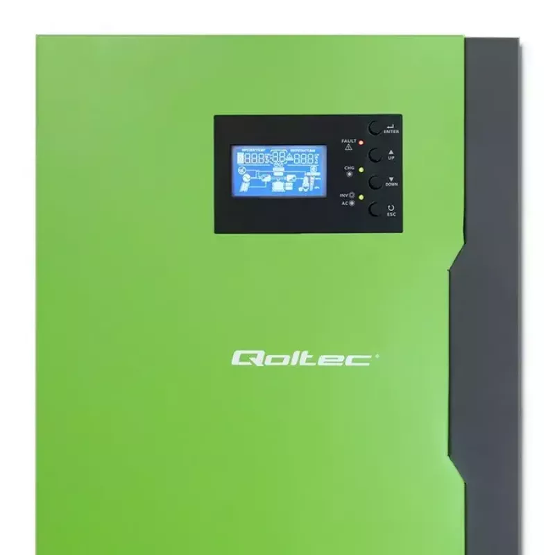 Qoltec 53886 hibridinis saulės elektrinės inverteris be tinklo, 3,5 kW, 100 A MPPT, 24 V, gryno sinuso