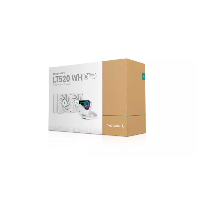 Skysčio aušintuvas DeepCool LT520 WH, baltas, 240 mm radiatorius, 2x120 mm FDB ventiliatoriai, PWM, LGA/AM4/AM5/sTR4 palaikymas