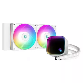 Vandens aušintuvas DeepCool LS520 SE WH — 240 mm radiatorius, 2x 120 mm PWM ventiliatoriai, baltas, varinis pagrindas