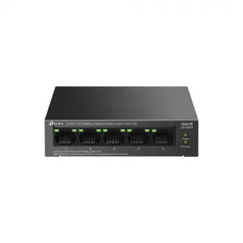 Nevaldomas TP‑LINK LS105P jungiklis, 5x Fast Ethernet (10/100) prievadai, 4x PoE prievadai, 1 Gbit/s perjungimo talpa, be ventiliatoriaus, juodas