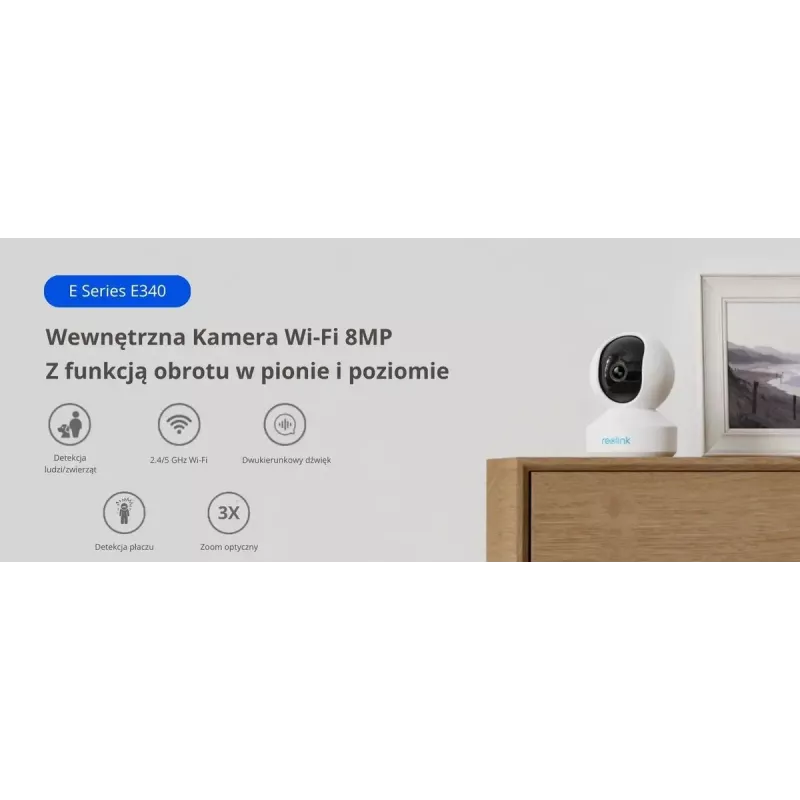 IP stebėjimo kulkinė kamera Reolink E340 8MP, 4K (3480×2160), PoE/2.4/5 GHz Wi‑Fi, microSD, IP67, 30 kadrų/s