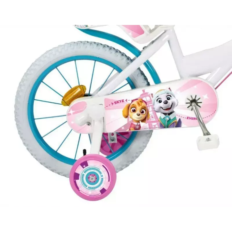 Vaikiškas dviratis Toimsa 16 colių modelis 1681 – plieninis rėmas, pripučiamos padangos, rankiniai stabdžiai, su šoniniais ratukais ir krepšiu (PAW Patrol)
