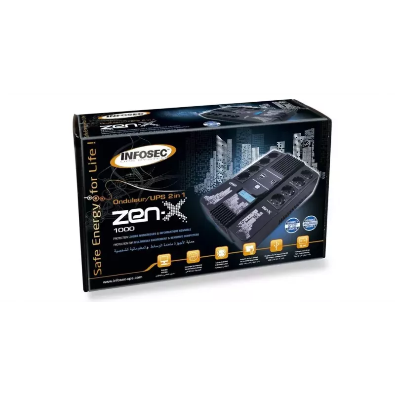 Nepertraukiamo maitinimo šaltinis UPS Infosec Zen-X 1000 1 kVA 600 W 8 AC lizdai
