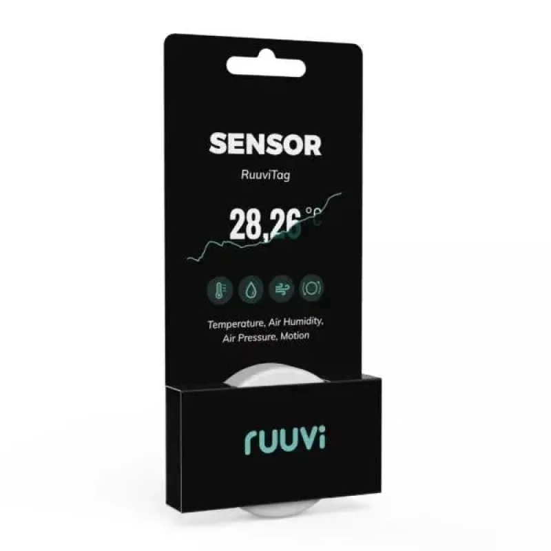 Belaidis jutiklis Ruuvi RT4in1 – temperatūra, drėgmė, slėgis, judesys