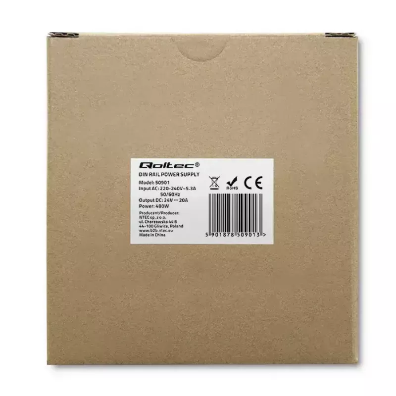 Maitinimo šaltinis ant DIN bėgelio QOLTEC 50901 — 480W, 24V DC, 20A