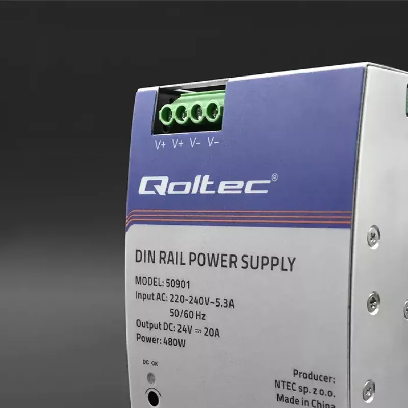 Maitinimo šaltinis ant DIN bėgelio QOLTEC 50901 — 480W, 24V DC, 20A