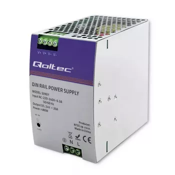 Maitinimo šaltinis ant DIN bėgelio QOLTEC 50901 — 480W, 24V DC, 20A