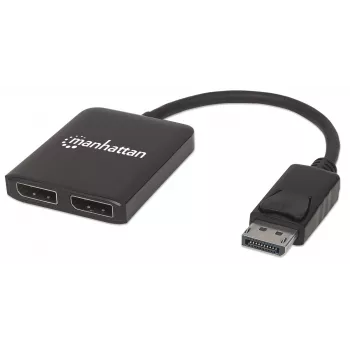Manhattan DisplayPort 1.2 šakotuvas su 2 DisplayPort 1.2 išėjimais ir MST, 4K@30Hz, maitinimas per USB-A, vaizdo sienos režimas, juodas, MST – Multi-Stream Transport, 3 metų garantija