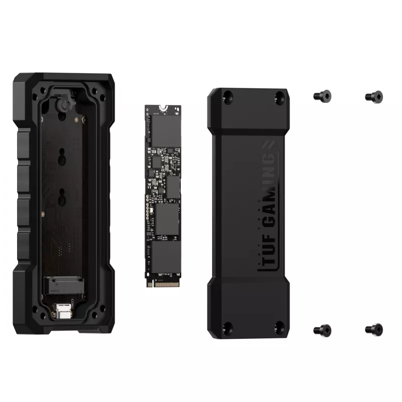 SSD dėklas ASUS TUF Gaming A2 Juodas, M.2 PCIe / SATA, USB 3.2 Gen 2x2 20 Gbit/s, iki 4 TB, aliuminis, IP68