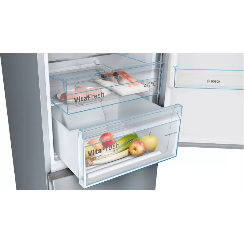 Šaldytuvas su šaldikliu Bosch Serie 4 KGN39VIEB Laisvai pastatomas 368 L, E klasė, Nerūdijantis plienas, NoFrost, Šaldiklis apačioje