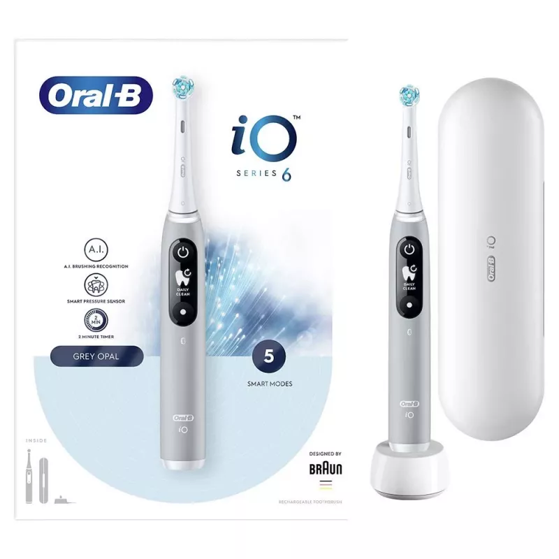 Elektrinis dantų šepetėlis Oral-B iO su sukamuoju šepetėlio antgaliu pilka spalva