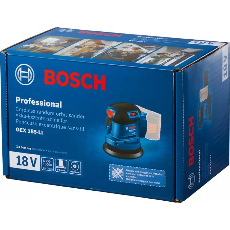 Bosch GEX 185-LI Professional šlifuoklis atsitiktinis orbitinis 10000 OPM mėlynas