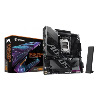 GIGABYTE B840M AORUS ELITE WIFI6E pagrindinė plokštė – AMD Ryzen 9000, 10+2+2 VRM, DDR5 8200MHz, 2xPCIe 4.0 M.2, Wi-Fi 6E, 2.5GbE LAN