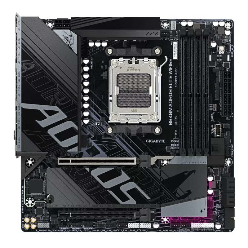 GIGABYTE B840M AORUS ELITE WIFI6E pagrindinė plokštė – AMD Ryzen 9000, 10+2+2 VRM, DDR5 8200MHz, 2xPCIe 4.0 M.2, Wi-Fi 6E, 2.5GbE LAN