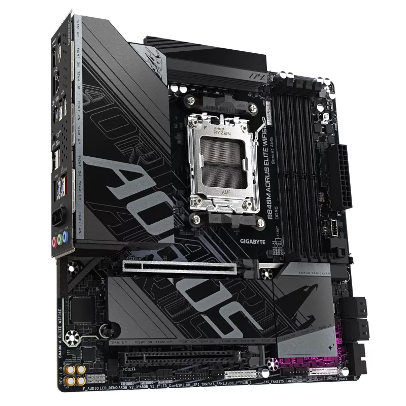 GIGABYTE B840M AORUS ELITE WIFI6E pagrindinė plokštė – AMD Ryzen 9000, 10+2+2 VRM, DDR5 8200MHz, 2xPCIe 4.0 M.2, Wi-Fi 6E, 2.5GbE LAN