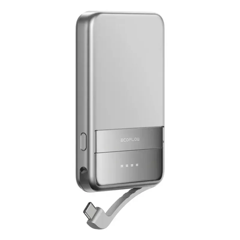 Power bank „EcoFlow Rapid 5000“ (Ličio jonų 5000 mAh, PD greitasis įkrovimas, 30 W bendra galia, belaidis, USB-C, sidabrinis)