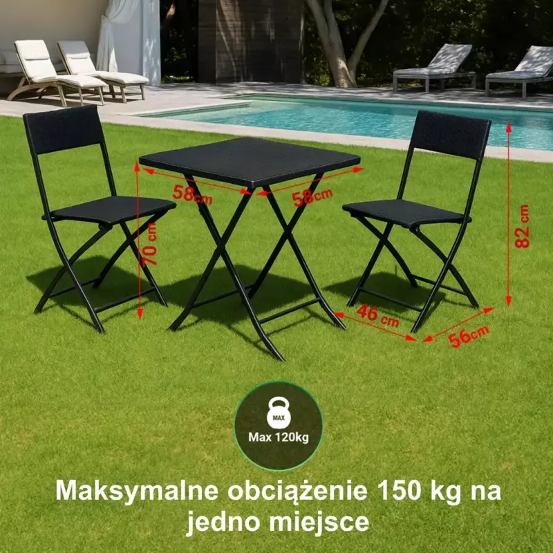 Sodo baldų komplektas Extralink L-0201P – 2 kėdės ir juodas stalas
