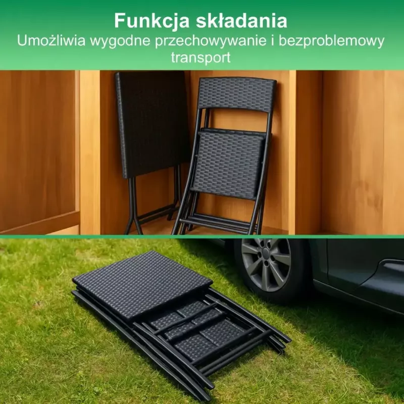 Sodo baldų komplektas Extralink L-0201P – 2 kėdės ir juodas stalas