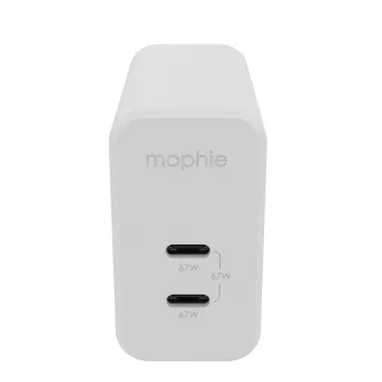 mophie Sieninis adapteris USB-C PD DUAL 67W GaN Baltas ES (2xUSB-C)
