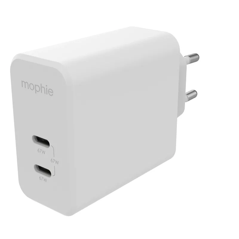 mophie Sieninis adapteris USB-C PD DUAL 67W GaN Baltas ES (2xUSB-C)