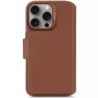 Decoded odinis atsegamas piniginės dėklas iPhone 16 Pro – ruda, natūrali oda, mikropluoštas, 6,3 colio ekranas, 3 kortelių kišenės