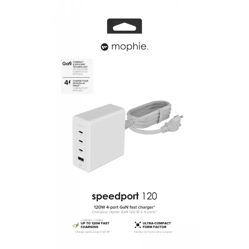 mophie sieninis adapteris USB-C PD HUB 120W GAN baltas EU (3xUSB-C + 1xUSB-A)