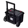 Keter 250927 – laikymo dėžių rinkinys 3 vnt., sukraunamos technopolimerinės dėžės su ratukais ir užraktu, 525×694×411 mm, juodos