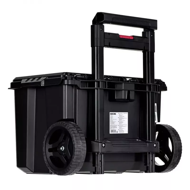Keter 250927 – laikymo dėžių rinkinys 3 vnt., sukraunamos technopolimerinės dėžės su ratukais ir užraktu, 525×694×411 mm, juodos