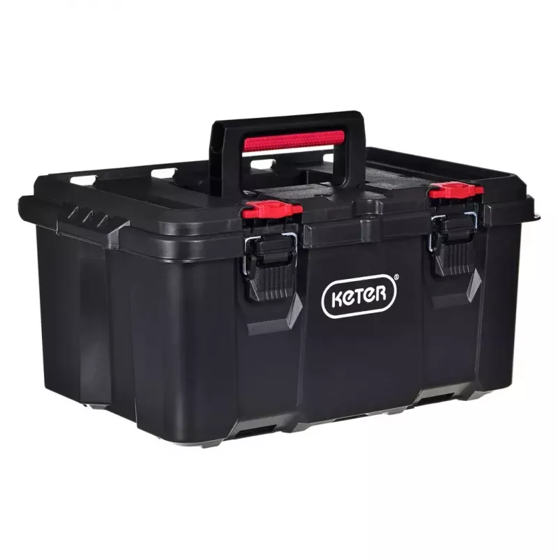 Keter 250927 – laikymo dėžių rinkinys 3 vnt., sukraunamos technopolimerinės dėžės su ratukais ir užraktu, 525×694×411 mm, juodos