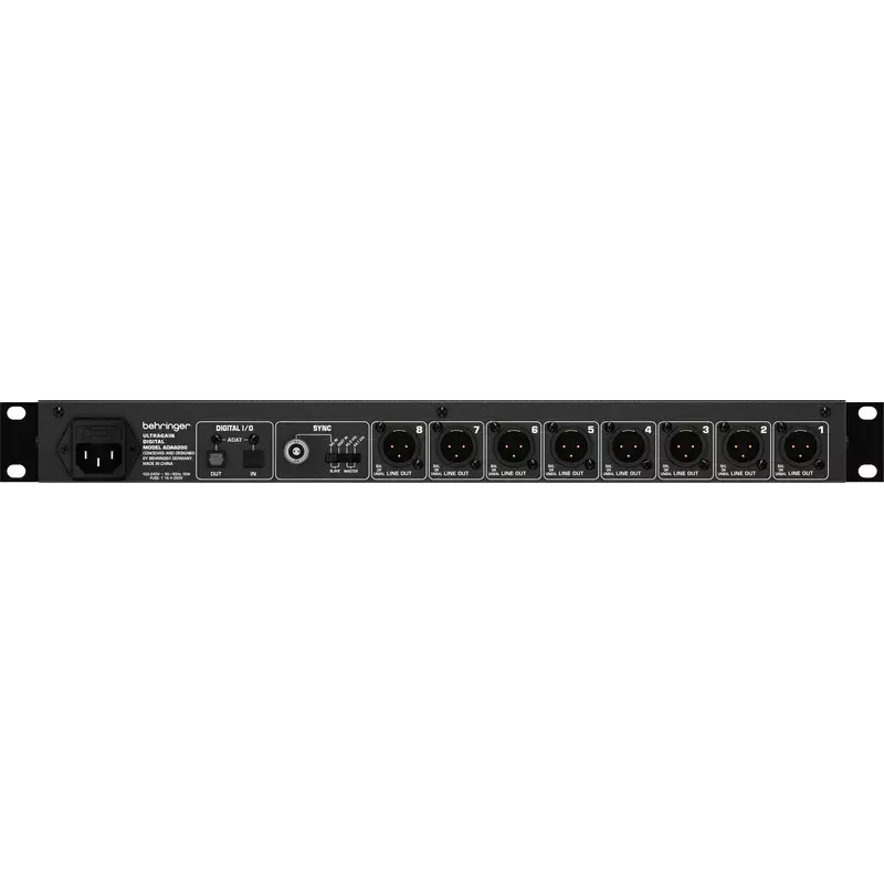 Behringer ULTRAGAIN DIGITAL ADA8200 8 kanalų AD/DA keitiklis, 24 bitai / 48 kHz, XLR I/O, montuojamas į stelažą