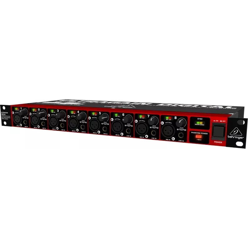 Behringer ULTRAGAIN DIGITAL ADA8200 8 kanalų AD/DA keitiklis, 24 bitai / 48 kHz, XLR I/O, montuojamas į stelažą