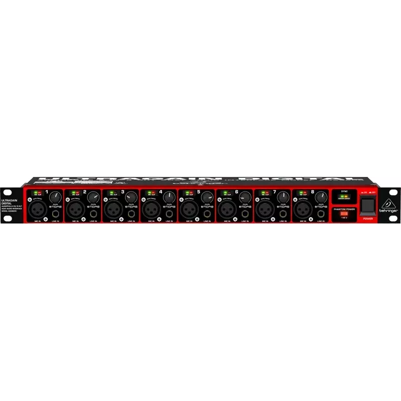 Behringer ULTRAGAIN DIGITAL ADA8200 8 kanalų AD/DA keitiklis, 24 bitai / 48 kHz, XLR I/O, montuojamas į stelažą