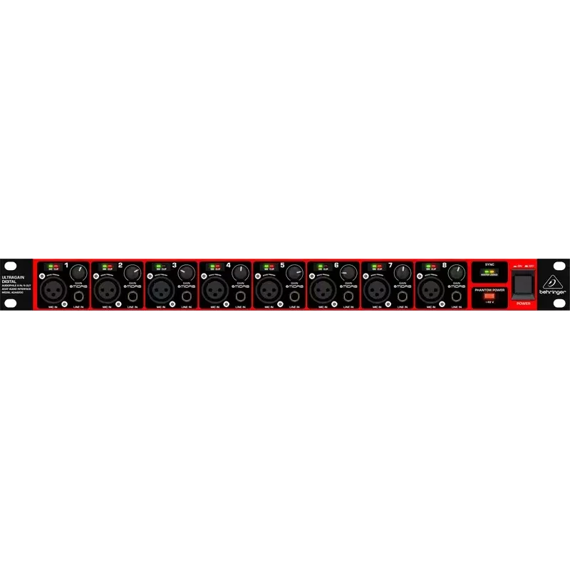 Behringer ULTRAGAIN DIGITAL ADA8200 8 kanalų AD/DA keitiklis, 24 bitai / 48 kHz, XLR I/O, montuojamas į stelažą