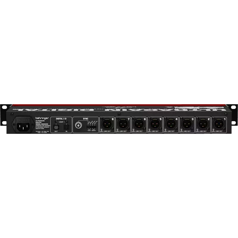 Behringer ULTRAGAIN DIGITAL ADA8200 8 kanalų AD/DA keitiklis, 24 bitai / 48 kHz, XLR I/O, montuojamas į stelažą